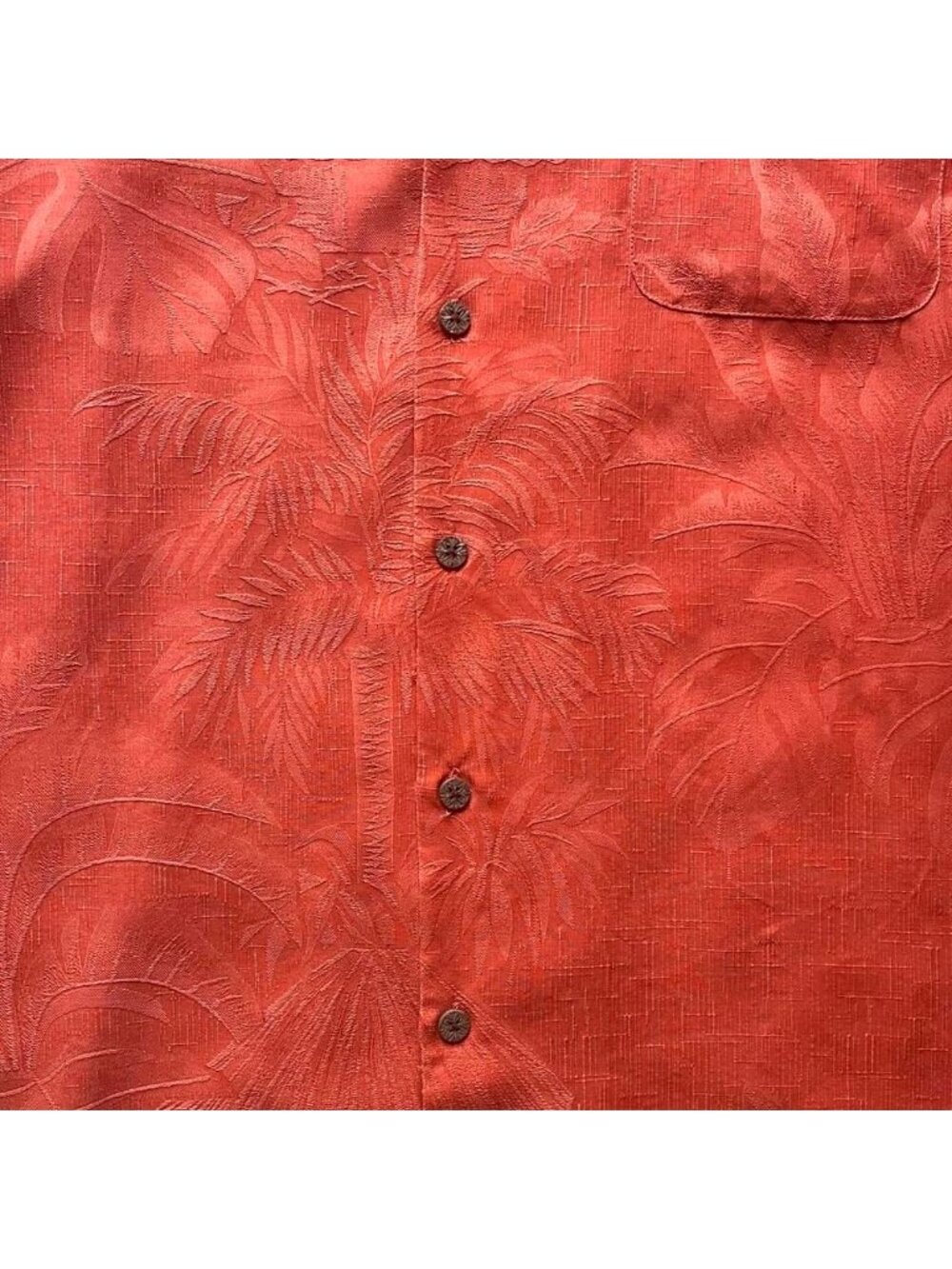 Tommy Bahama Mens Large Silk Tropical Jacquard Camp Shirt Orange Palm Tree L - Picture 2 of 7